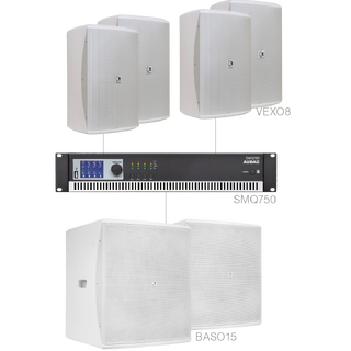 Forte8.6, 4x Vexo8, 2x Baso15 + SMQ750 Installasjonspakke - 120m2 - Hvit